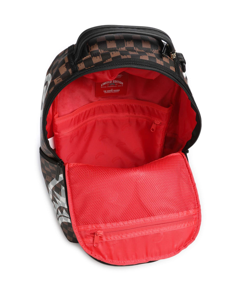 Sprayground Brown And Cream Drip Check Shark Backpack brown