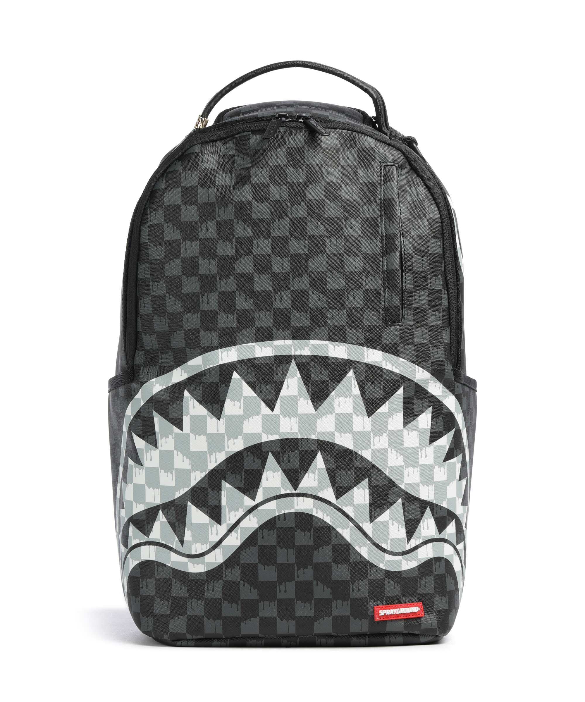 Sprayground Black And White Drip Check Shark Backpack black