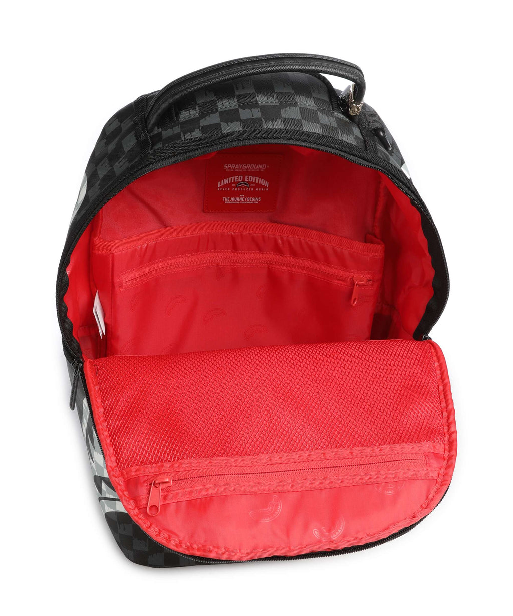 Sprayground Black And White Drip Check Shark Backpack black