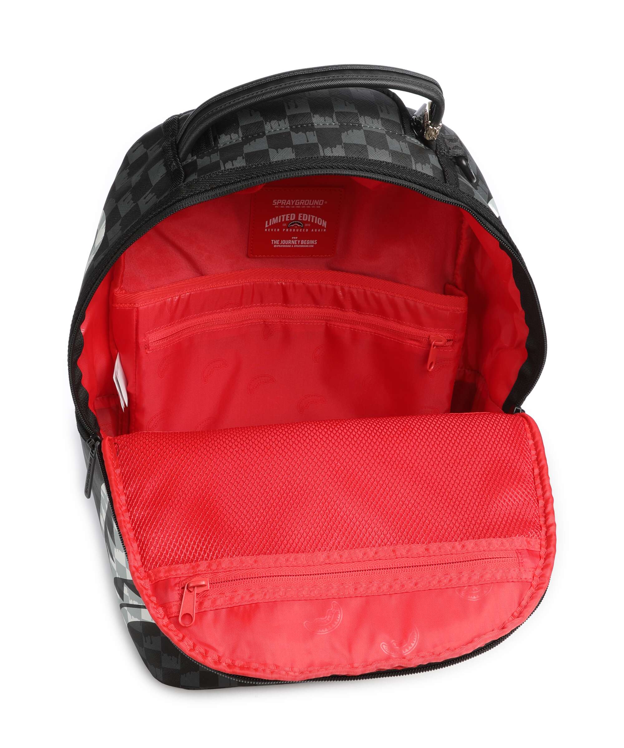 Sprayground Black And White Drip Check Shark Backpack black