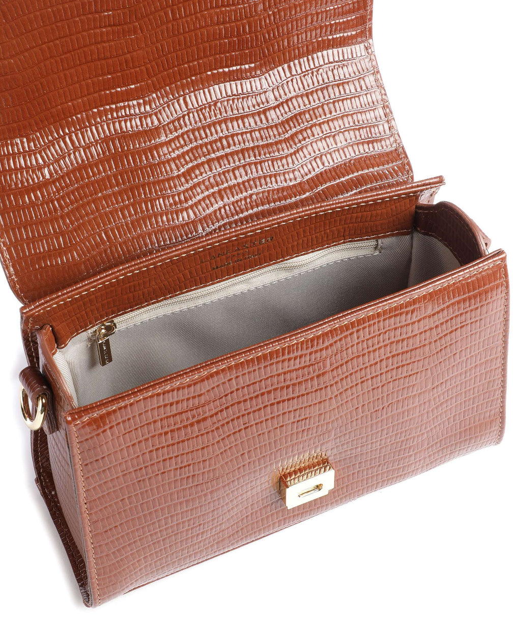 Lancaster Exotic Trinity Handbag cognac/lézard