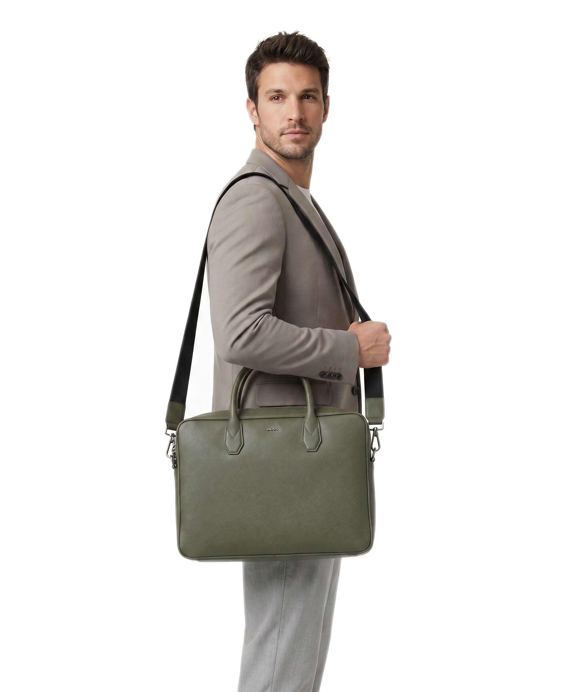 BOSS Northon Briefcase open green