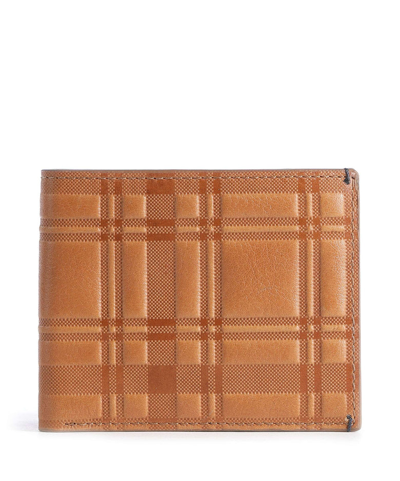 Fossil Bronson Bifold Credit card holder camel plaid emboss