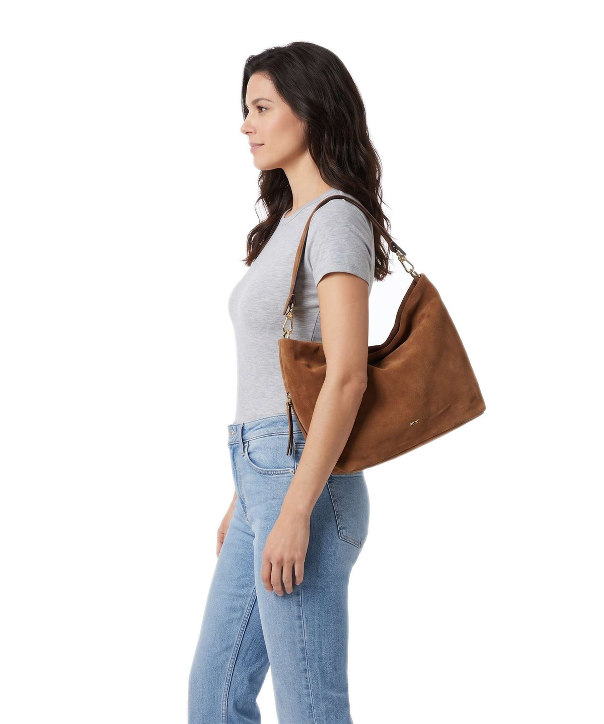 Abro Suede Ebony Hobo bag cuoio