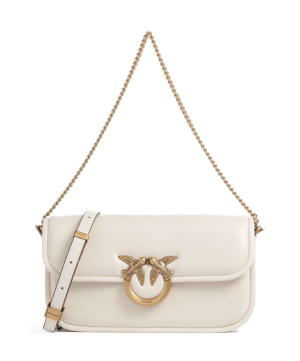 Pinko Love Box Horizontal Shoulder bag bianco seta/antique gold