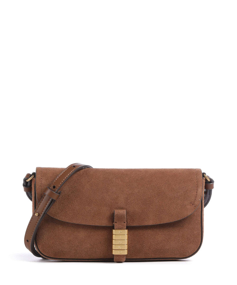 Pinko Saddle Flat Crossbody bag marrone/leone/antique gold