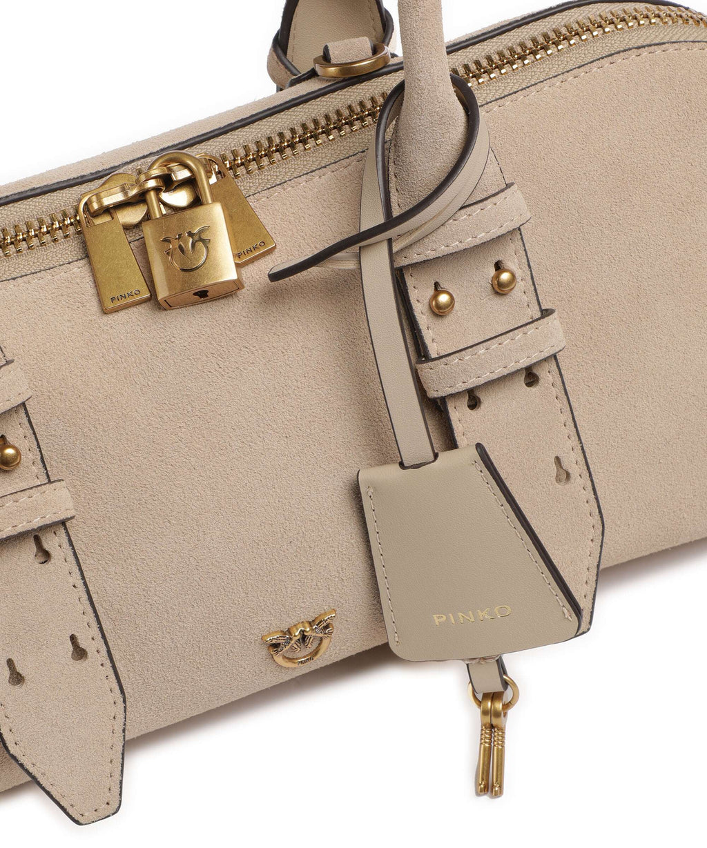 Pinko Bowling Horizontal Big Shoulder bag beige/grigio fumo/antique gold