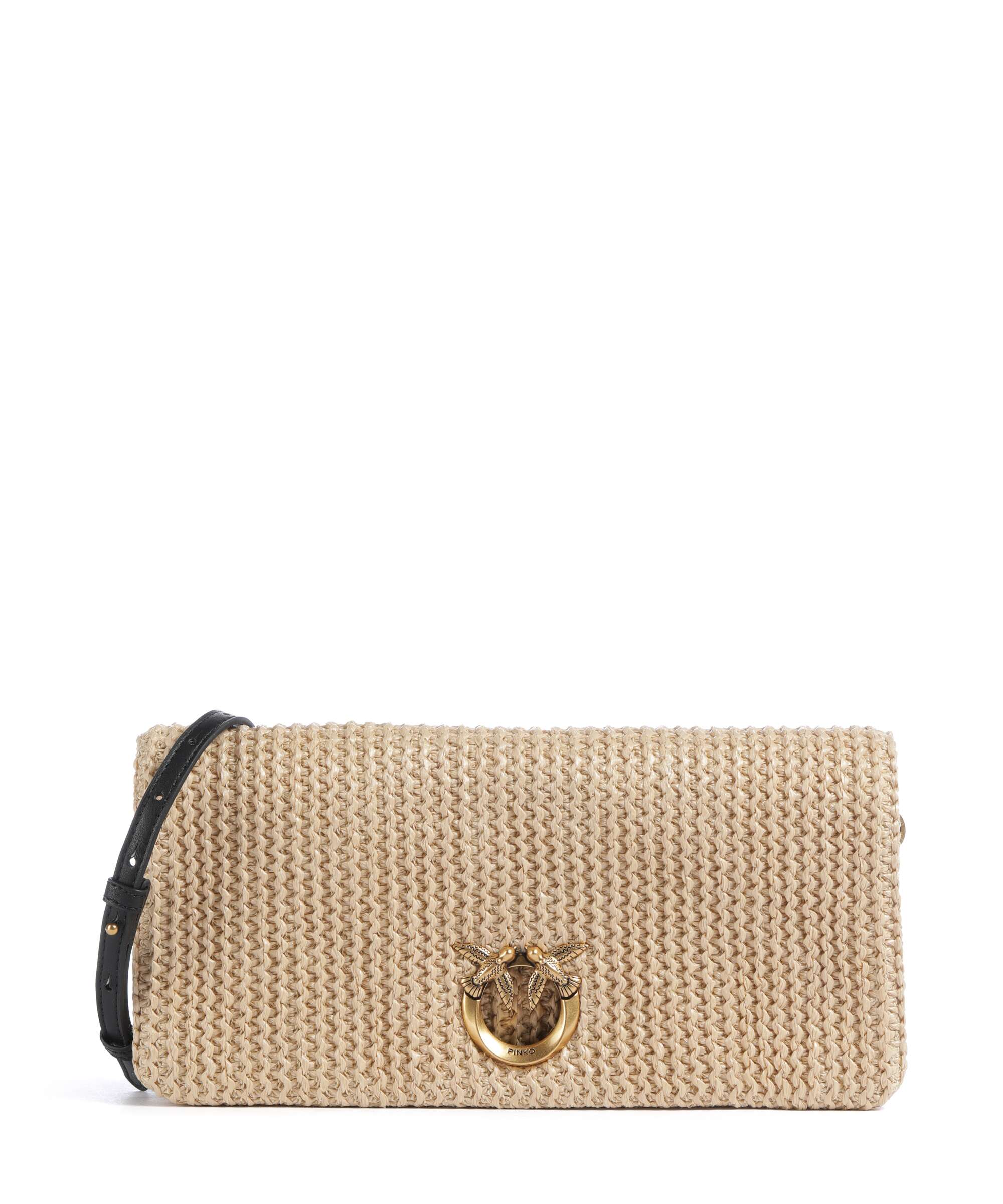 Pinko Love Click Soft Horizontal Classic Crossbody bag rafia/nero/antique gold