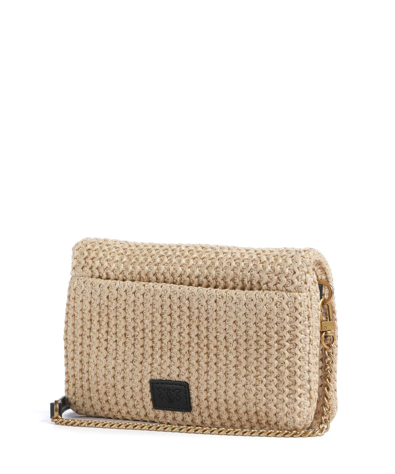 Pinko Love Click Soft Horizontal Mini Crossbody bag rafia/nero/antique gold