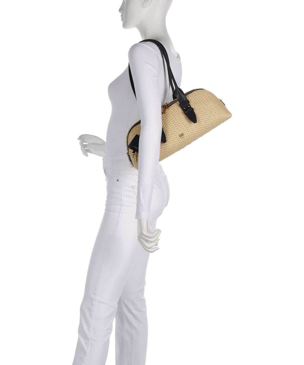 Pinko Bowling Horizontal Big Handbag raffia/bianco/antique gold