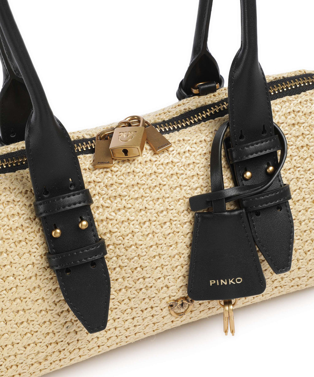 Pinko Bowling Horizontal Big Handbag raffia/bianco/antique gold