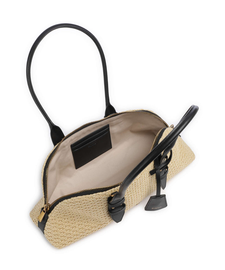 Pinko Bowling Horizontal Big Handbag raffia/bianco/antique gold