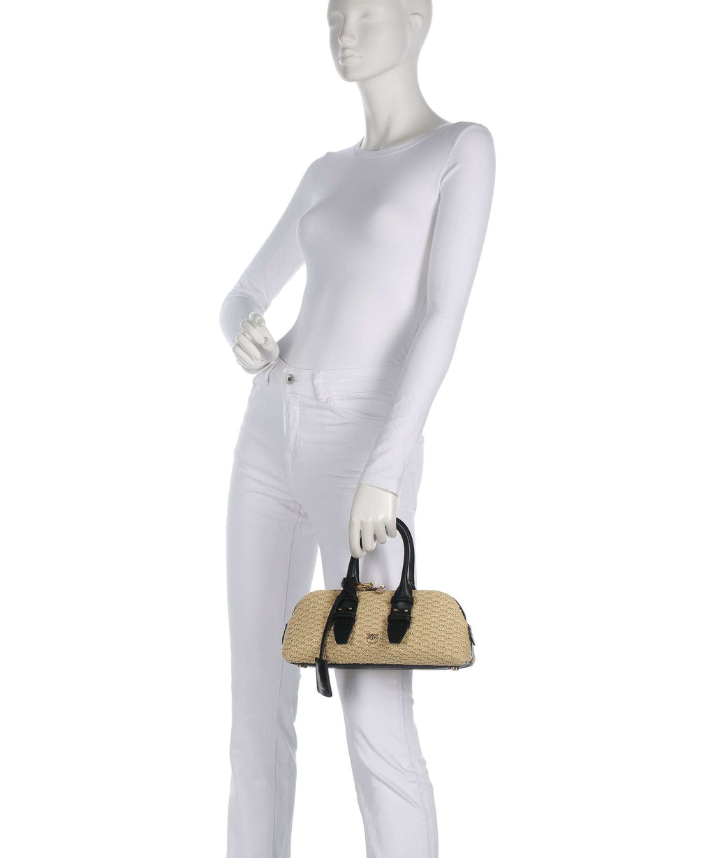 Pinko Bowling Horizontal Handbag rafia/nero/antique gold