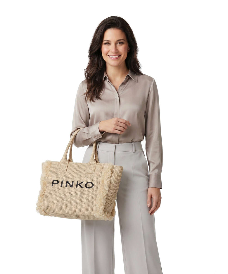 Pinko Beach Handbag paglia/nero/antique gold