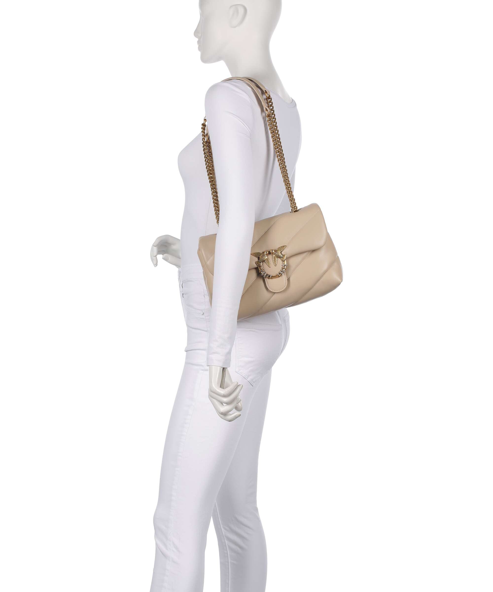 Pinko Love Puff Classic New Buckle Shoulder bag beige/grigio fumo/antique gold