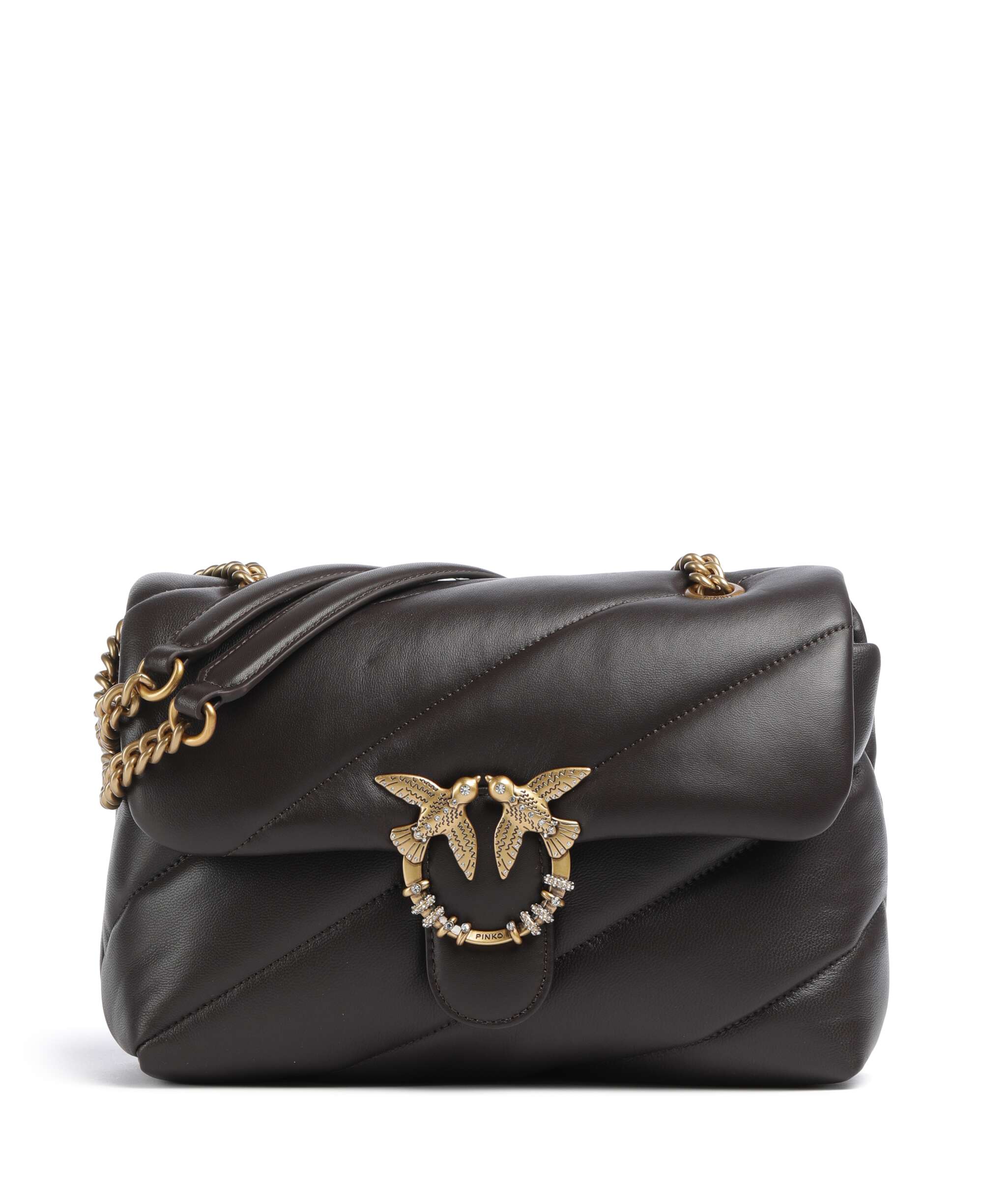 Pinko Love Puff Classic New Buckle Shoulder bag marrone marasca/antique gold