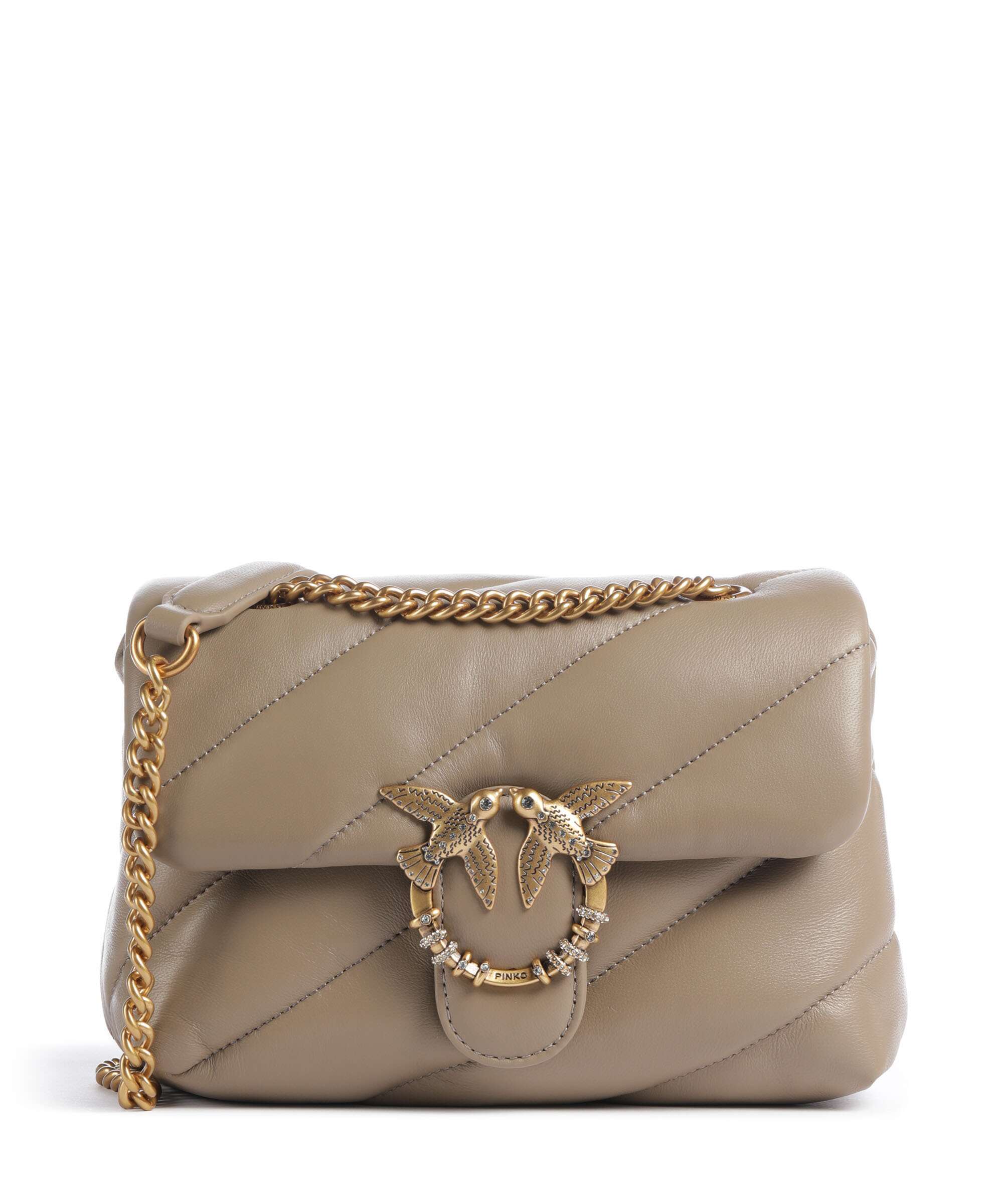 Pinko Love Puff Mini New Buckle Shoulder bag grigio talpa/antique gold