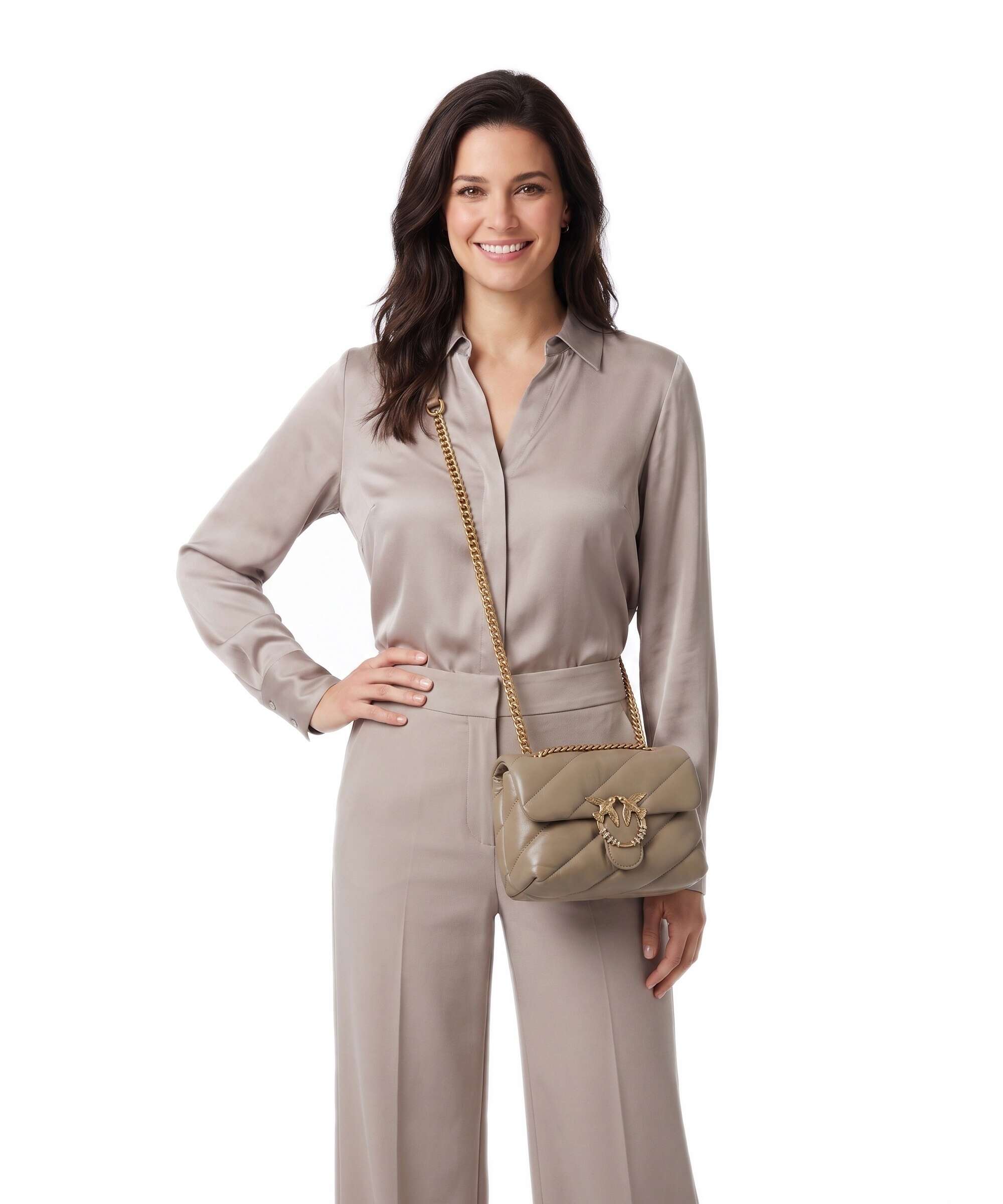 Pinko Love Puff Mini New Buckle Shoulder bag grigio talpa/antique gold