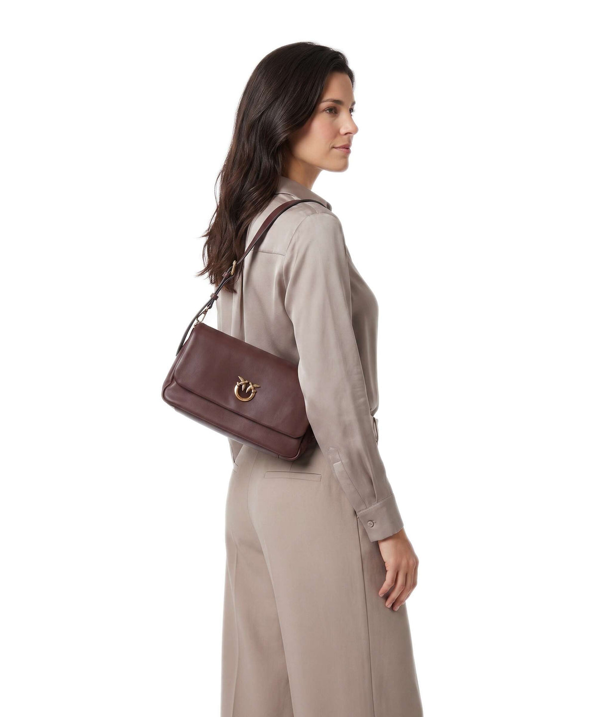 Pinko Click Soft Horizontal Shoulder bag castano intenso/antique gold