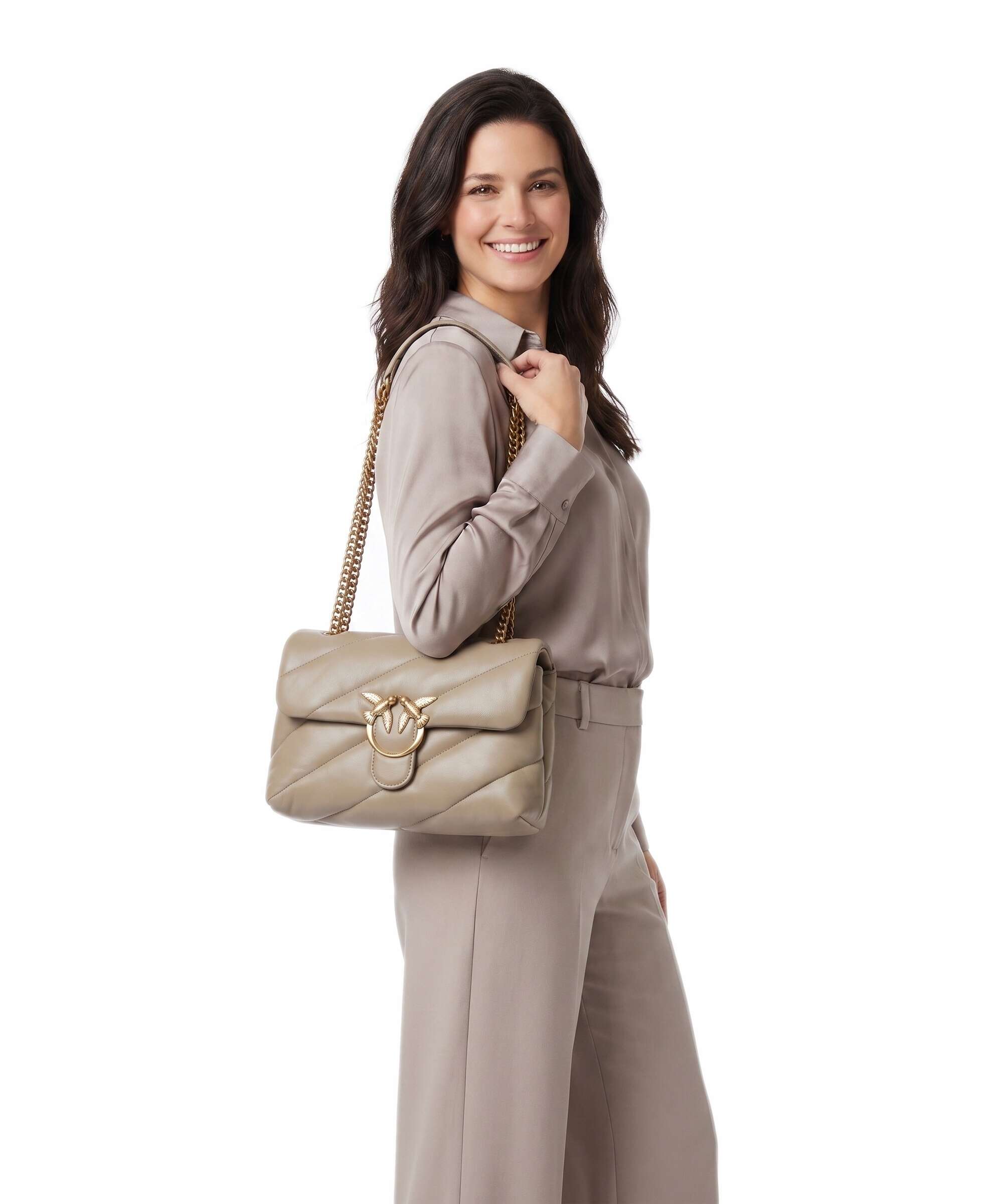 Pinko Love Puff Classic Shoulder bag grigio talpa/antique gold
