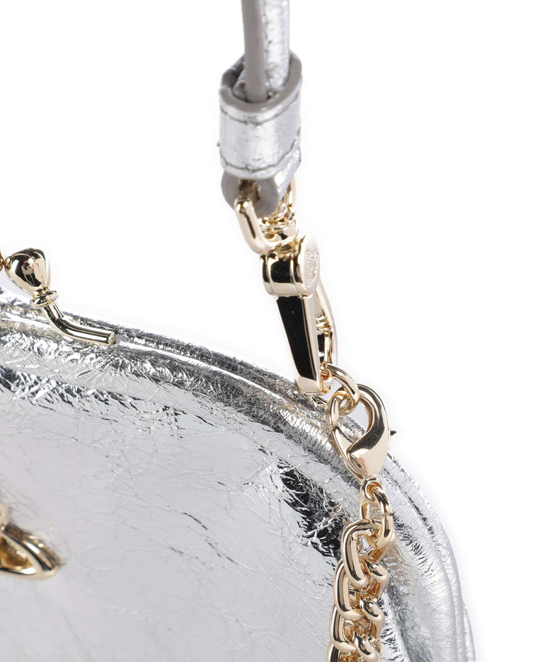 Vivienne Westwood Belle Heart Frame Metallic Crinkle Shoulder bag silver