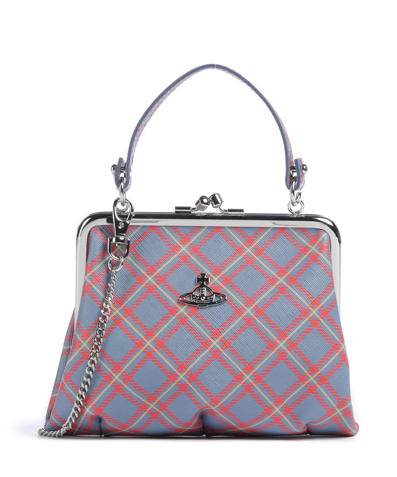 Vivienne Westwood Granny Frame Saffiano Printed Handbag blue/orange tartan