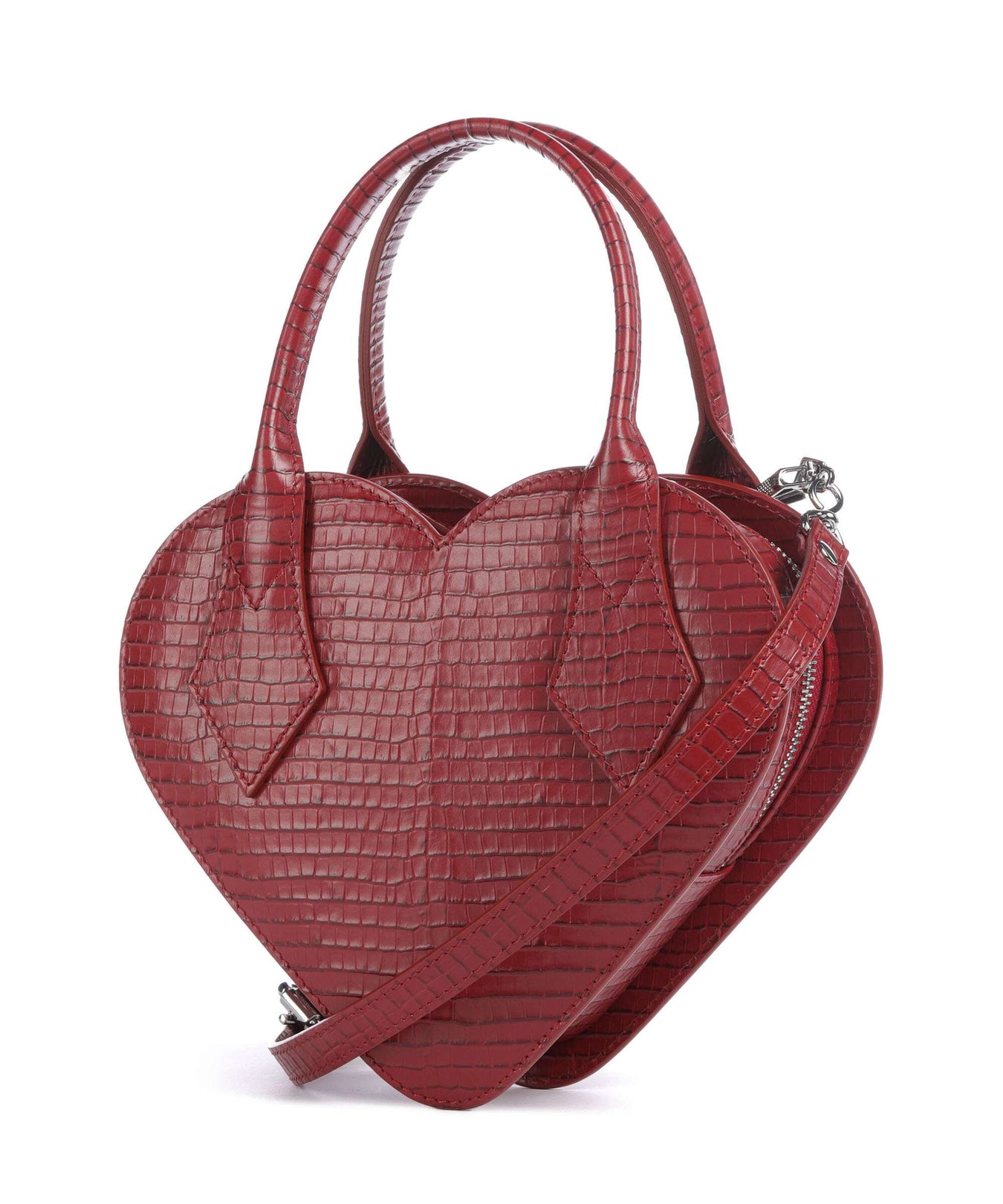 Vivienne Westwood Josephine Heart Embossed Croc Mini Handbag red