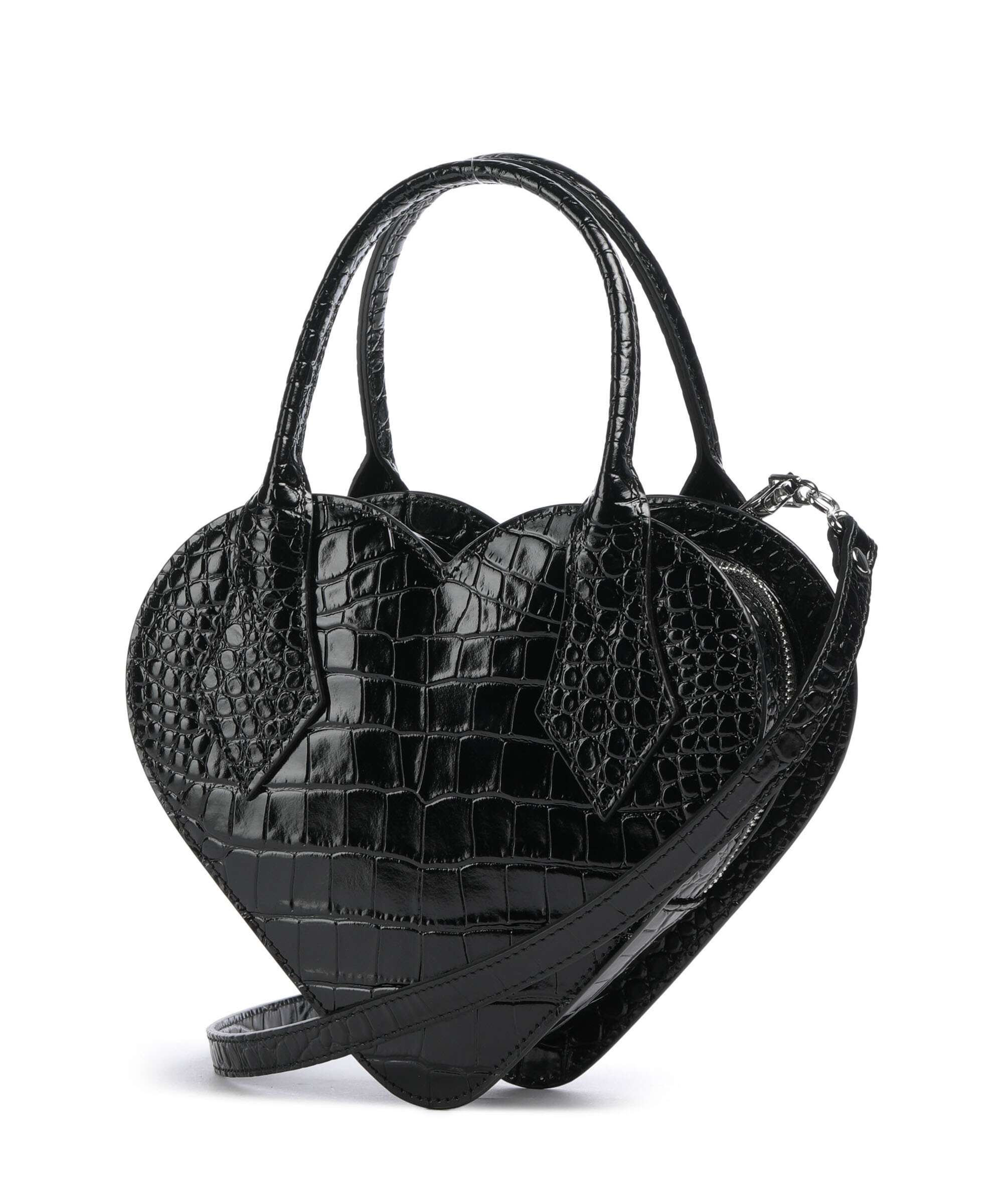 Vivienne Westwood Josephine Heart Embossed Croc Handbag black