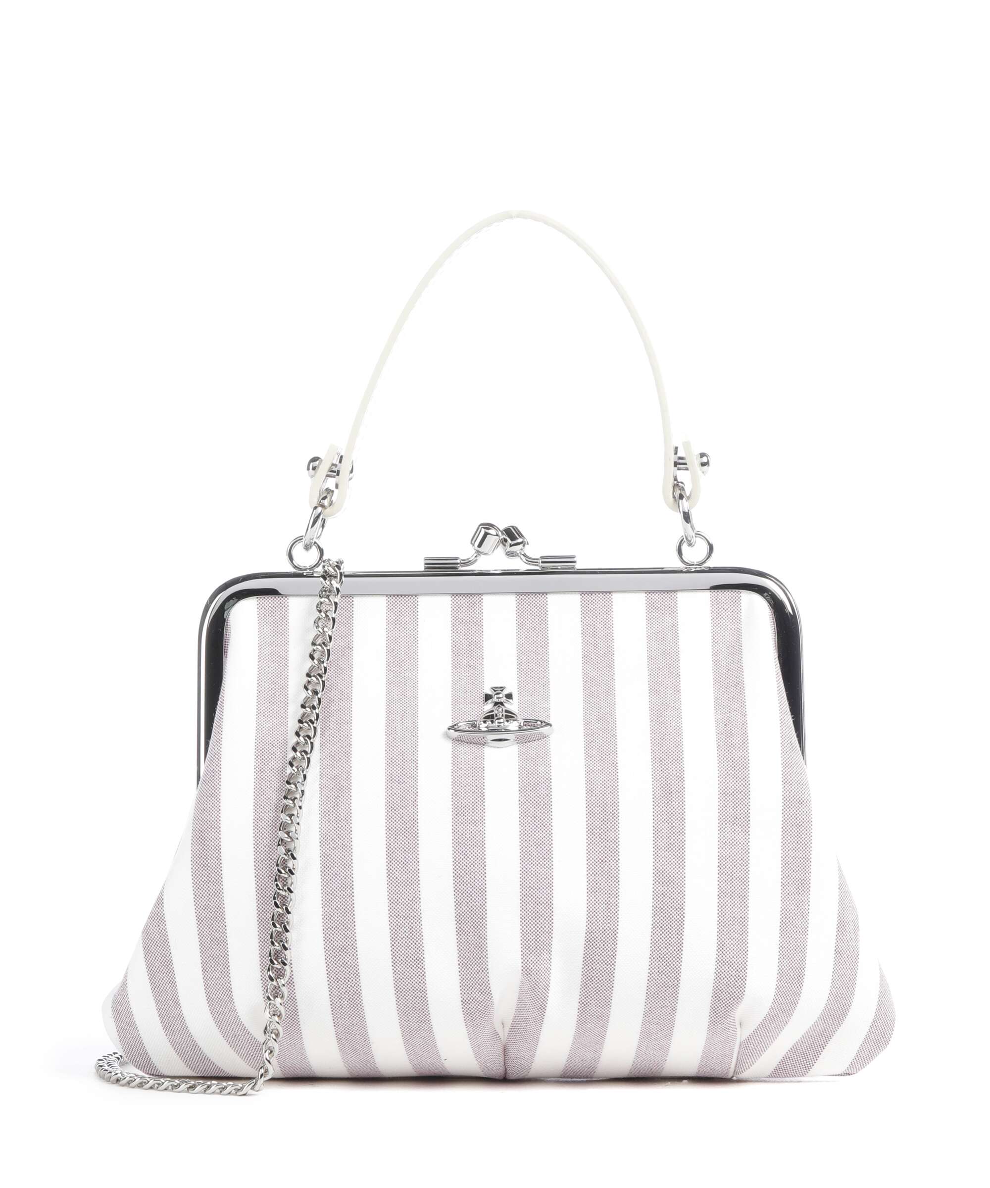 Vivienne Westwood Granny Frame Classic Oxford Shirt Handbag burgundy stripe