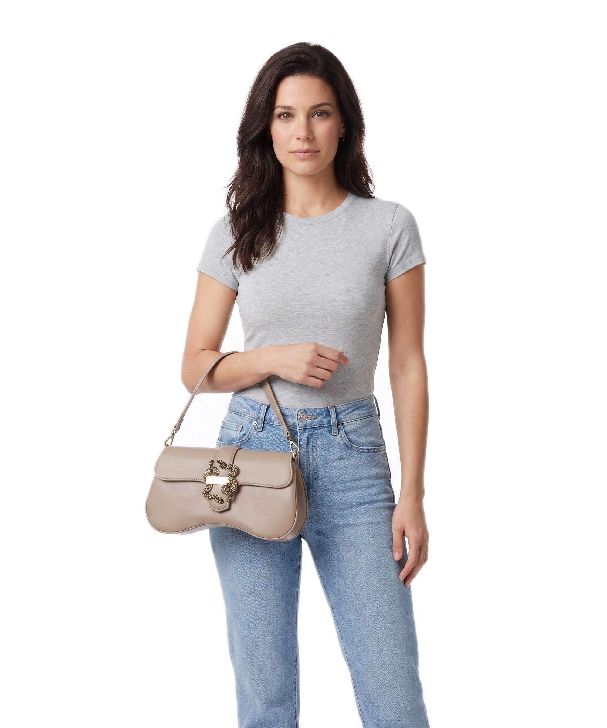Just Cavalli Iconic Snakes Shoulder bag tan