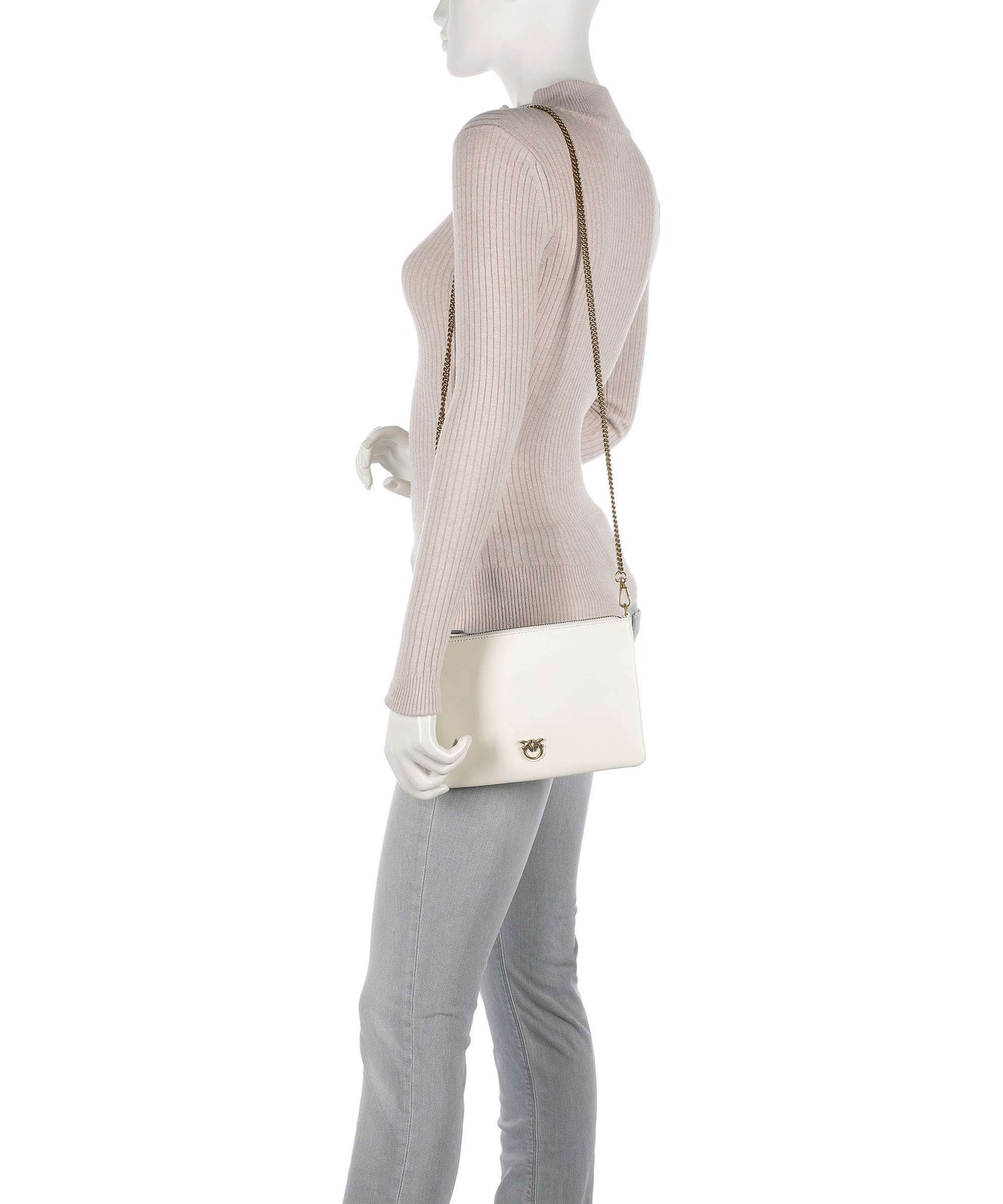 Pinko Flat Classic Crossbody bag bianco seta/antique gold