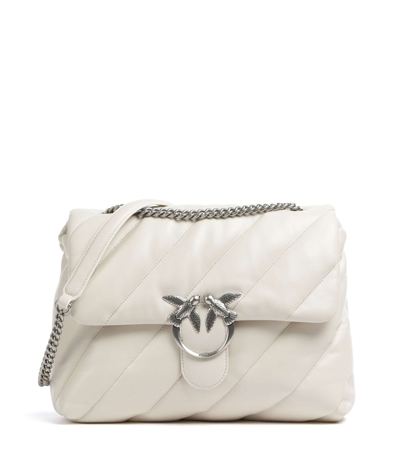 Pinko Love Puff Big Shoulder bag bianco seta/old silver