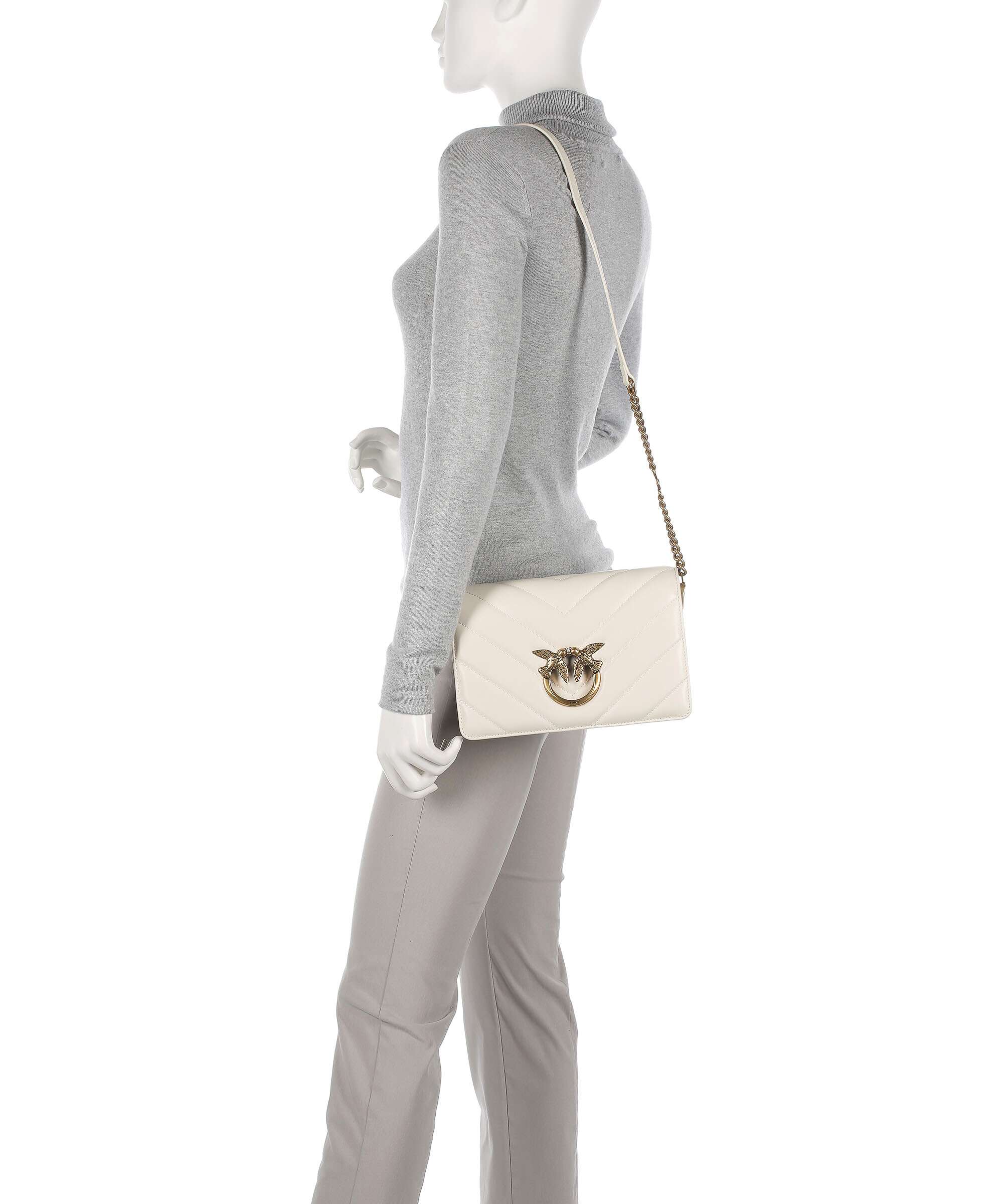 Pinko Love Click Classic Crossbody bag bianco seta/antique gold