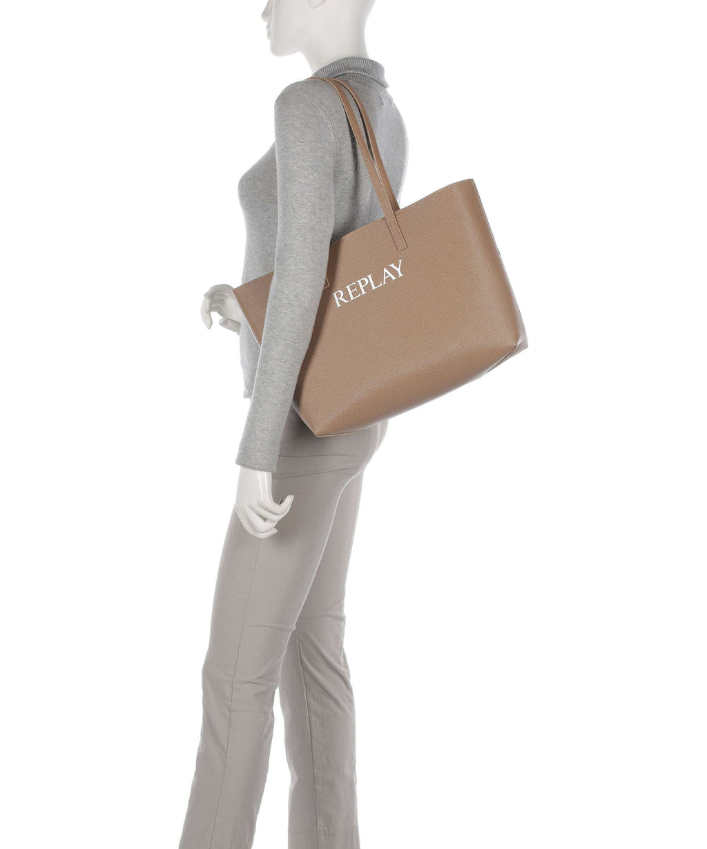 Replay Tote bag dirty pale beige/black