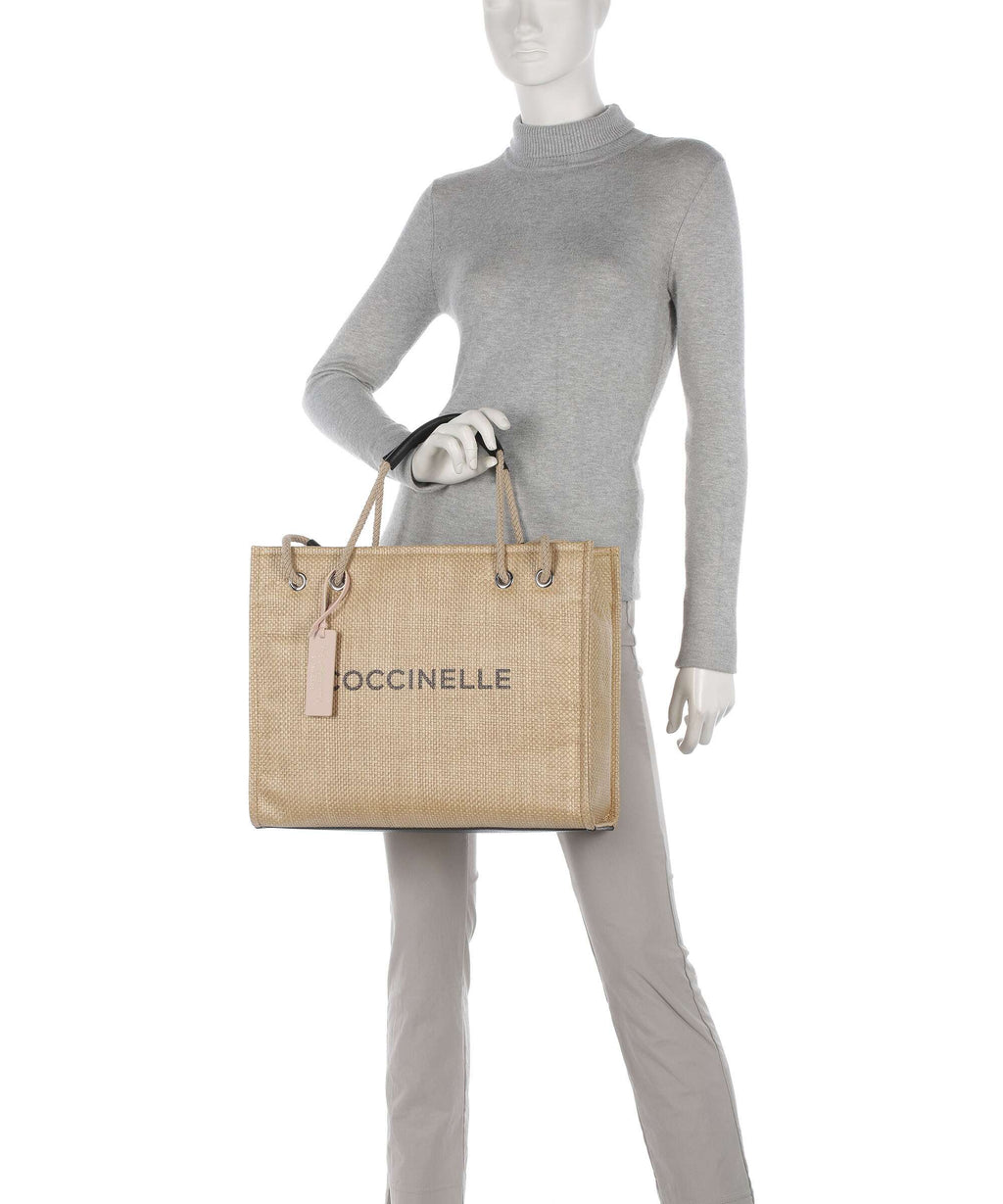 Coccinelle Never Without Bag Straw Logo Print Tote bag natural/noir