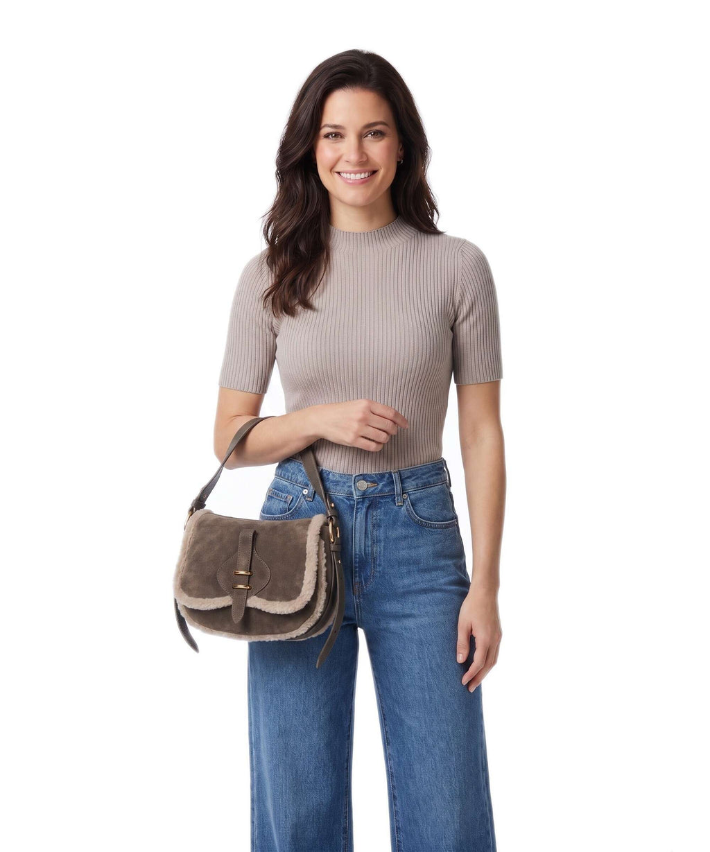 Coccinelle Smash Suede Handbag fango/warm taupe
