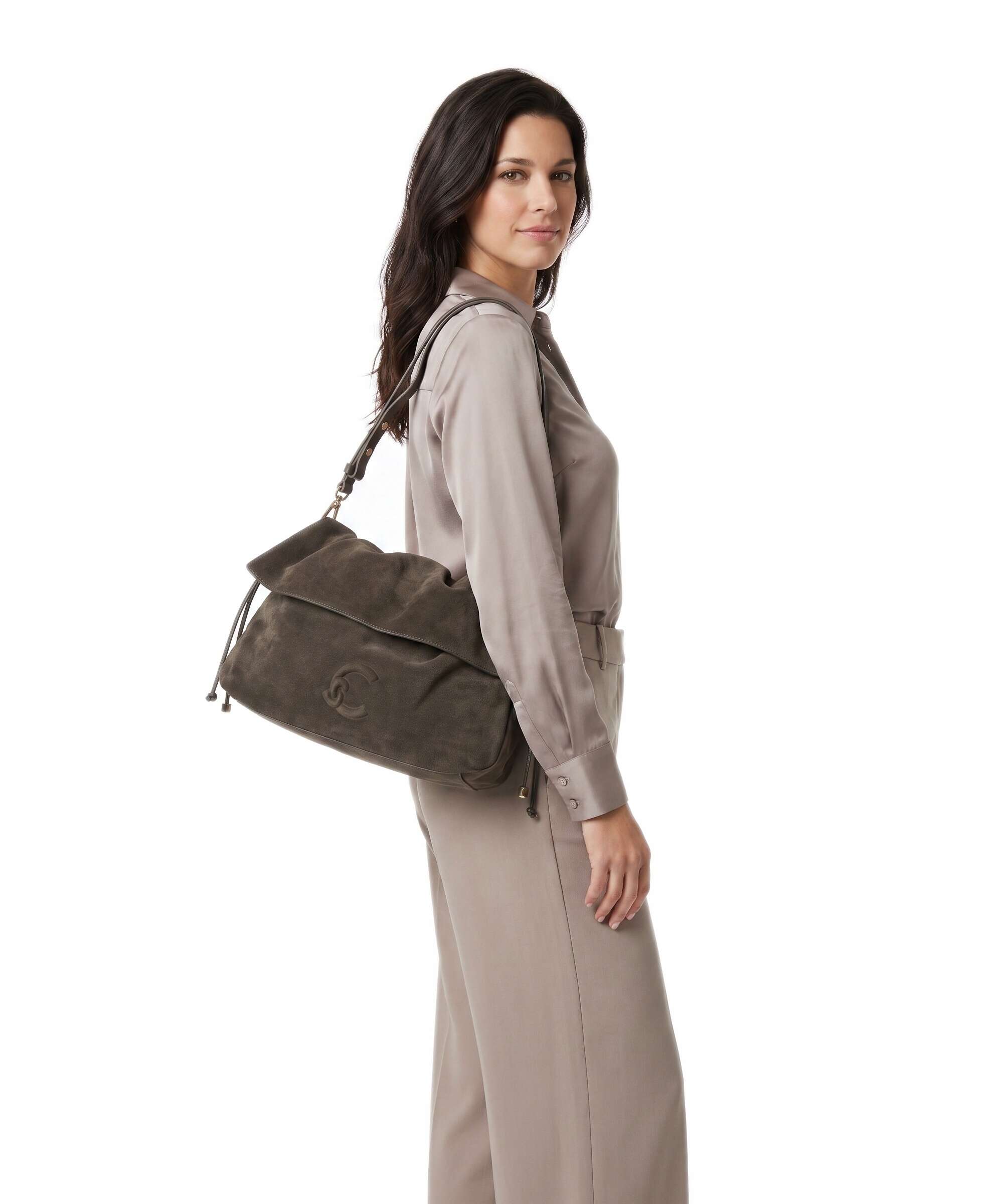 Coccinelle Lidia Suede Hobo bag fango