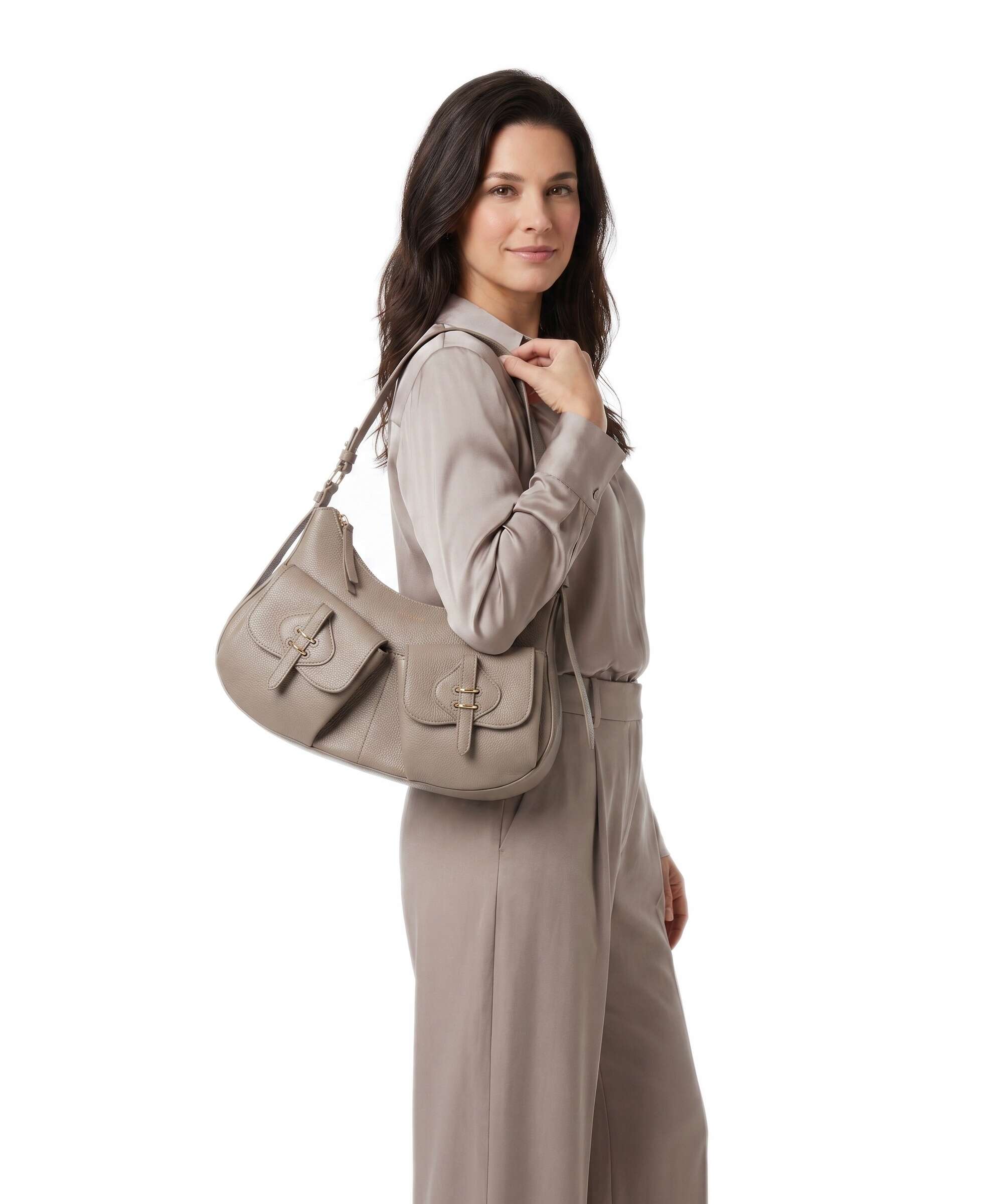 Coccinelle Mavery Pocket Hobo bag warm taupe