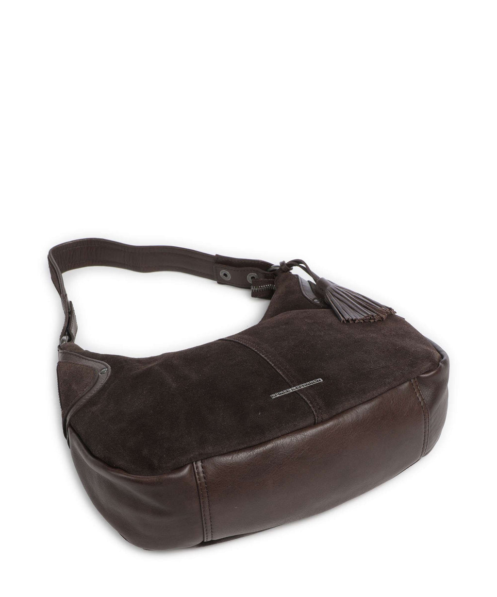 Spikes & Sparrow Suede Mix Anne-Lou Hobo bag dark brown