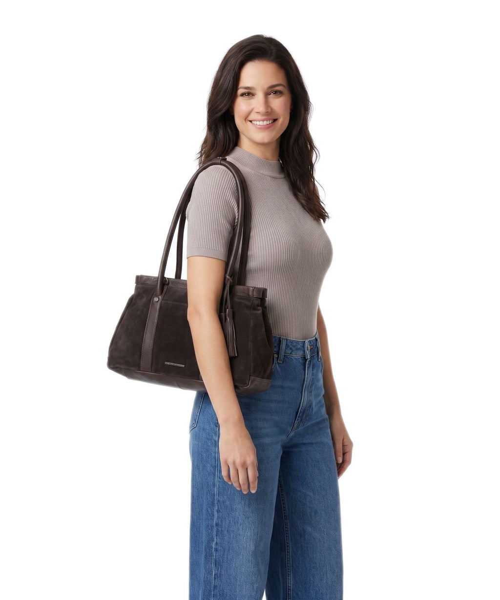 Spikes & Sparrow Suede Mix Milania Shoulder bag dark brown