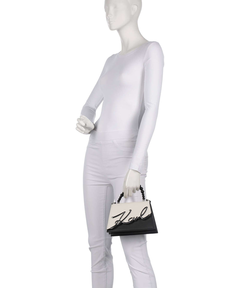 Karl Lagerfeld K/Signature 2.0 Small Pearls Handbag white/black